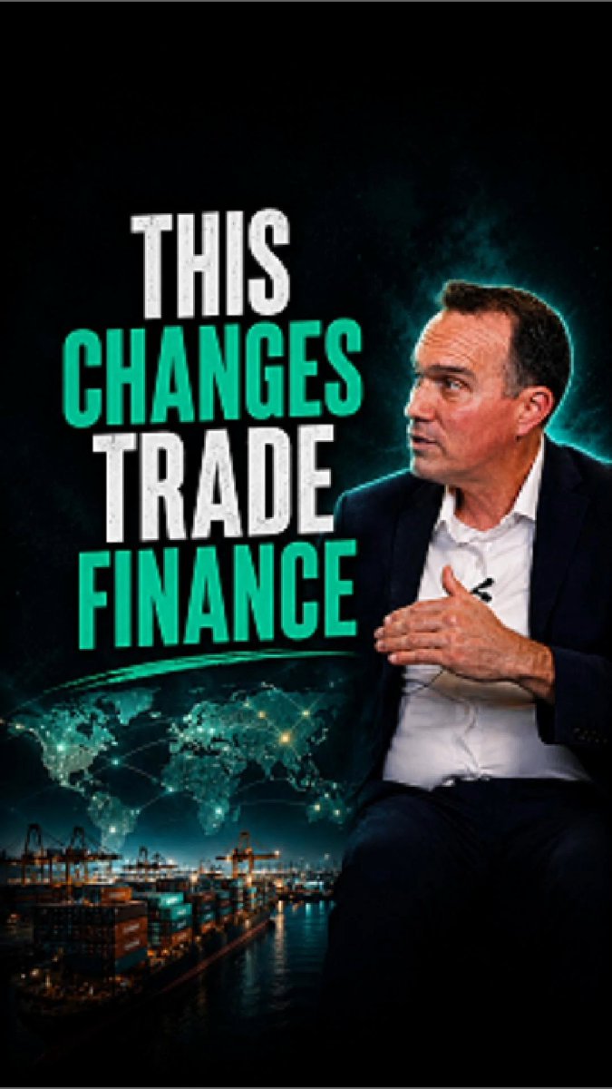 The image features an advertisement with a man sitting next to a map of the world, suggesting that the topic may be related to international trade or commerce. The title of the ad states "This Changes Trade Finance" and mentions stablecoins as a potential way to change traditional currency systems for greater ease and efficiency in financial transactions. In addition, there is text about the importance of stablecoin regulation to global trade finance and how it can potentially become a major innovation in this field. This information provides some context on what the advertisement is trying to convey.