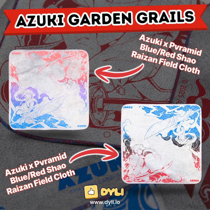 Promotional graphic titled 'AZUKI GARDEN GRAILS' showing two field cloth designs from an Azuki x Pvr collaboration.