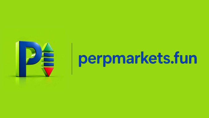 A logo graphic on a green background displays a stylized blue "P" next to a rocket icon, accompanied by the text "perpmarkets.fun".