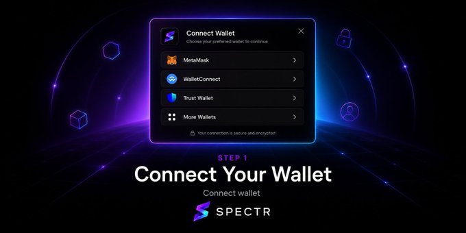 The image shows a computer screen with an advertisement for Spectr wallet management software. The main focus of the image is a step-by-step guide that explains how to connect your wallet using Spectr. The text on the screen instructs users to "Connect Your Wallet Once connected on BSC, users can move through the Spectr flow: approve USDT, deposit, route through the smart contract, and track the earning structure." This guide provides a clear process for connecting to Spectr's wallet management system, ensuring that users understand how to use the software effectively.