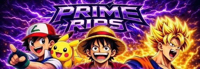A promotional banner titled "PRIME RIPS" featuring iconic anime characters Ash and Pikachu from Pokémon alongside Monkey D. Luffy from One Piece, with the post celebrating the onboarding of a new retail store carrying the $FUZZY (FuzzyCards) token, using the anime crossover imagery to convey excitement and milestone achievement.