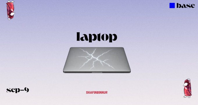 An image of a closed laptop with a cracked screen displaying the text 'laptop' and 'sep-6' with 'SHAFINBINNUR' watermark and 'base' label.
