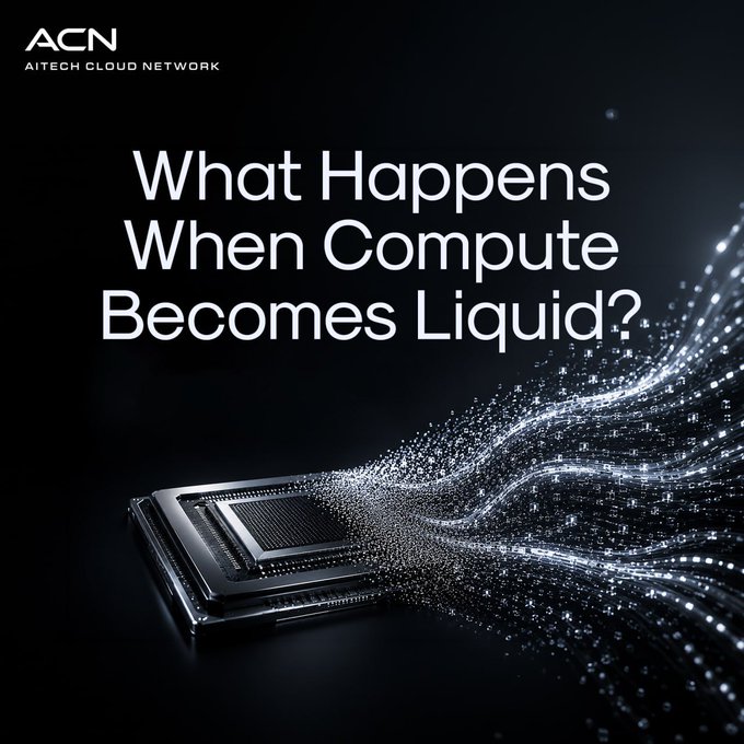 The image shows a computer chip with a lot of tiny particles coming out from its sides, creating an effect similar to liquid droplets. The text above the image reads "What Happens When Compute Becomes Liquid? Capital became more efficient when markets made it liquid. Data became more valuable when it became accessible." This suggests that as computing power becomes more accessible and efficient through cloud-based solutions or distributed systems, data becomes more valuable due to its increased accessibility.

The image is related to the post because it demonstrates a real-life example of how computing power has become more liquid in recent years, leading to greater efficiency in capital markets and the value of data becoming more accessible.