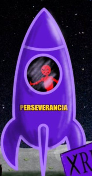 The image shows a cartoon purple rocket ship in space with a red figure visible through its circular window, and the word "PERSEVERANCIA" (Perseverance in Spanish) written across its side, along with partial text "XR" visible in the bottom corner.

The rocket labeled "PERSEVERANCIA" perfectly illustrates the post's message about pushing through difficult nights and mornings of doubt and fatigue—symbolizing how resilience propels one forward through life's lonely journey, despite fear.