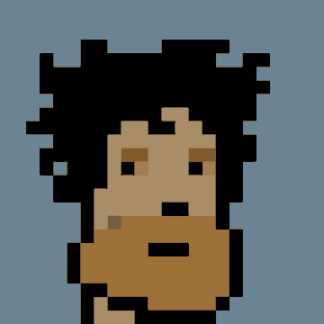A pixelated CryptoPunk character with messy black hair, brown eyes, and a beard is shown against a blue background, visually reinforcing the post's advice to store ETH using these iconic NFT collectibles. The simple, blocky art style reflects the classic CryptoPunks aesthetic referenced in the caption.