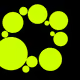 A bright yellow circle logo featuring five interconnected dots of varying sizes, representing the "RoundsOnRH" NFT collection design, with the post promoting the art as the creator's latest addictive passion project and directing viewers to the OpenSea collection page.