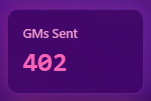 A purple interface panel displaying 'GMs Sent' with the number '402' in pink text.