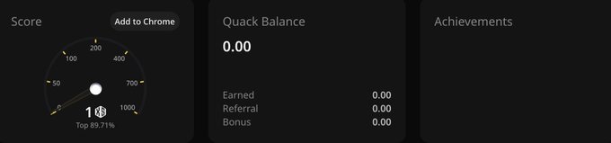 The image shows a screenshot of the top portion of the post, which displays information about adding chrome extensions or tokens onto the wallet for free money. The wallet's dashboard has text indicating that users should "Add Chrome extension" to obtain a reward. Additionally, there is a button labeled "0.00 Quack Balance" within the dashboard, providing some insights into the wallet's features and status.
