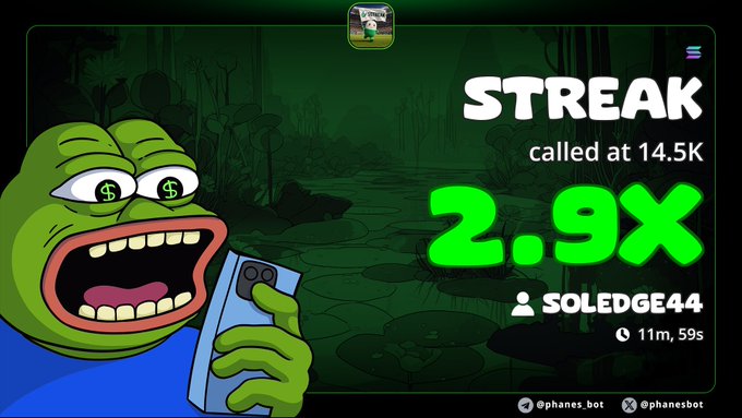 The image depicts a cartoon frog holding a cellphone up, presumably taking an selfie with it. The image also includes text that states "STRKE called at 14:55 K" and provides additional information about early calls, real gains, selective calling, etc.