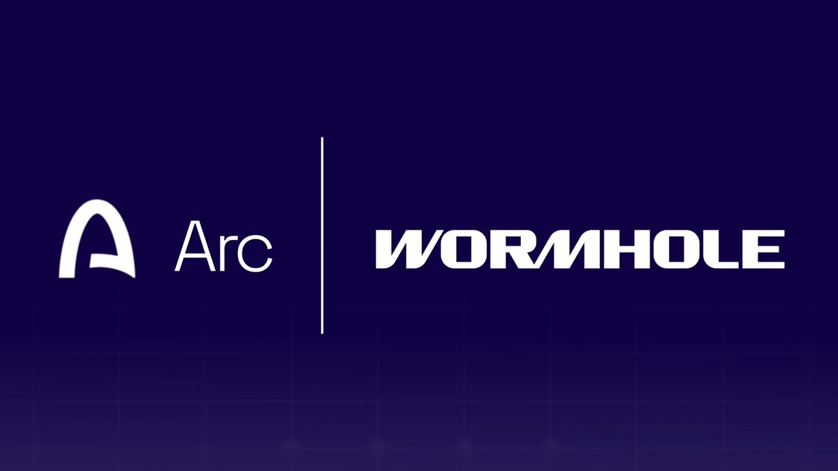 A logo display on a dark blue grid background showing the "Arc" logo next to the "WORMHOLE" text logo, separated by a vertical line.