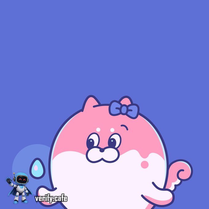 A cute cartoon illustration on a purple background featuring a pink cat-like character with a blue bow and a small astronaut character, with 'verity.cafe' text in the corner.
