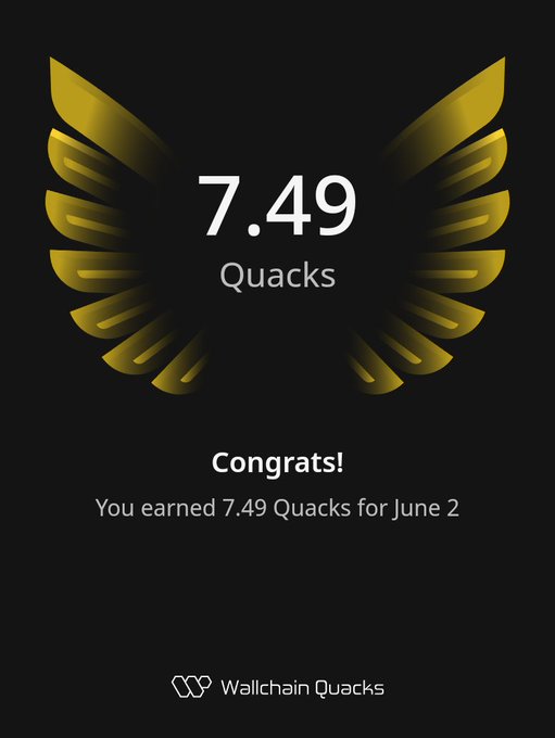 The image features a poster with an illustration of a bird's wing, which has the number "7.49 Quacks" written below it. The poster also contains text that congratulates users for achieving 7.49 Quacks within one day. The main focus is on the achievement and the importance of consistency in pursuing goals.