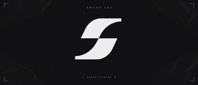 A dark background featuring a large stylized 'S' logo with the text 'SWEEP EDU' above and 'sweep.finance' below.