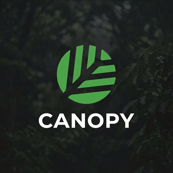 Canopy logo featuring a green circular leaf design above the white text 'CANOPY' against a dark forest background.