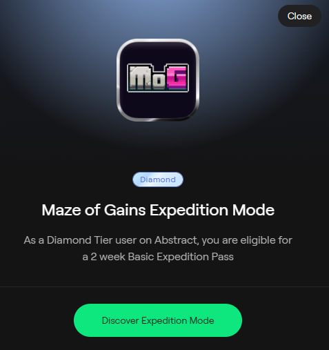 The image presents an open online store for a game, which seems to be a diamond-themed adventure game. The screen displays a detailed account of the game's features such as "Maze of Gains Expedition Mode" and "Discover Expedition mode". There is also information on how to use the game effectively, including suggestions to find and purchase the game at its official website or other authorized retail outlets. Above this information, there are icons suggesting how to access different sections of the game, such as the 'Close' button located in the top right corner and the 'Discourage Expeditions Below' button located in the bottom left corner. These buttons indicate that the game is closed or that players should not explore certain areas within it for safety reasons.