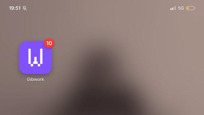 iPhone home screen screenshot showing the 'Cibwork' app icon with a red notification badge displaying '10' at 19:51.