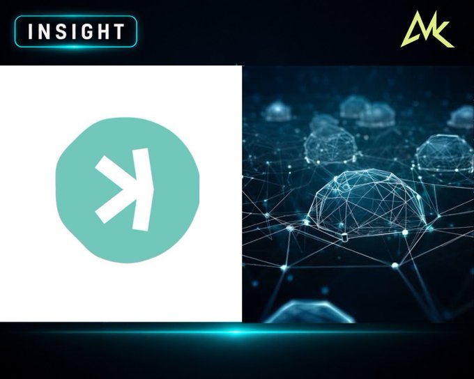 An 'INSIGHT' graphic displaying a teal cryptocurrency logo featuring an arrow-like symbol alongside a stylized neural network visualization in dark blue tones.