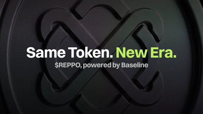 The image shows a black coin with a green symbol that says "SAME TAKEN. NEW ERA." The text "REPO, powered by Baseline" is also present in the image. This suggests that the coin has been minted by REPO and is now migrating its liquidity to Baseline DEX. The reason for this migration could be due to various factors such as changes in market conditions or a shift in investor preferences towards certain tokens.