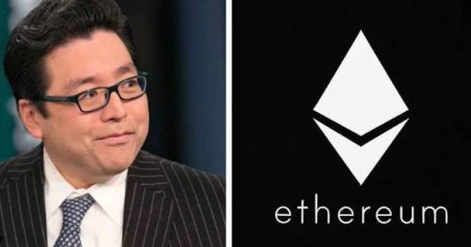 A split image showing a man in glasses and a pinstripe suit on the left, alongside the Ethereum logo and the word "ethereum" on a black background on the right.