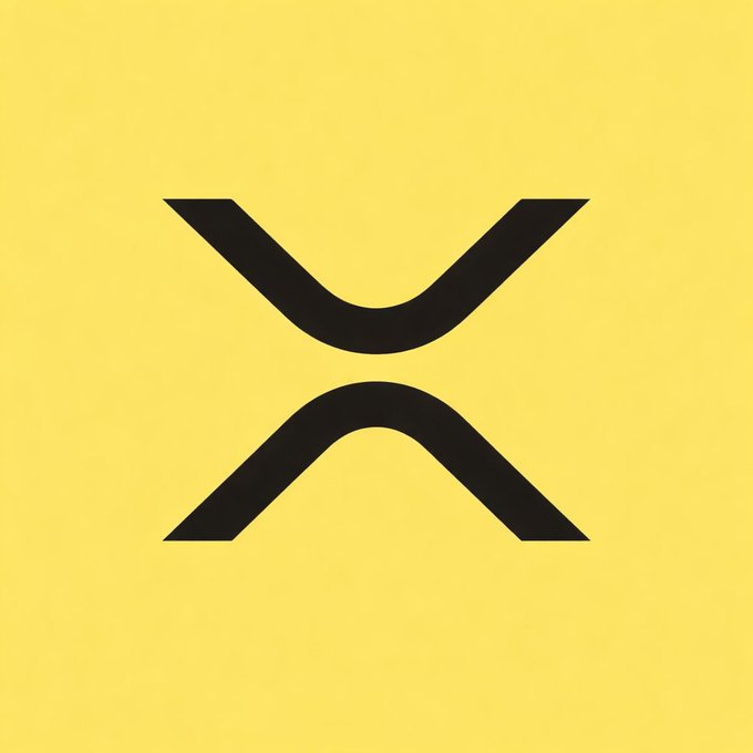 A black 'X' symbol, representing the XRP cryptocurrency logo, is centered on a bright yellow background.