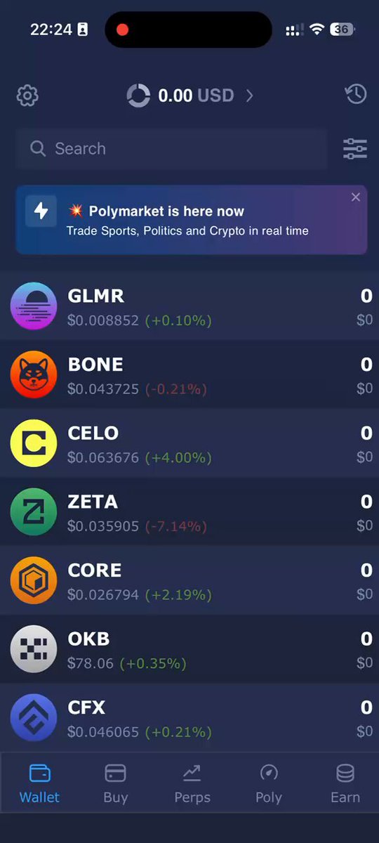 The image shows a mobile phone screen with a large list of cryptocurrency exchanges displayed. The top row features exchanges like "@AtomicWallet" and "#Zeta", while the bottom half showcases exchanges related to the Bloomberg terminal, such as "CORE" and "@CPX". The posts also provide information about these new exchanges in an attempt to attract users' attention. One particular post seems to be focused on a trading platform named @Polymarket built directly into it – this means that Polymarket is now available for use on this mobile wallet app, offering users access to the latest crypto news and markets without the need for separate trader wallets or payment processing systems.