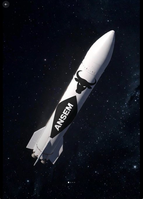 A white rocket branded 'ANSEM' with a bull logo launching into a starry space background.