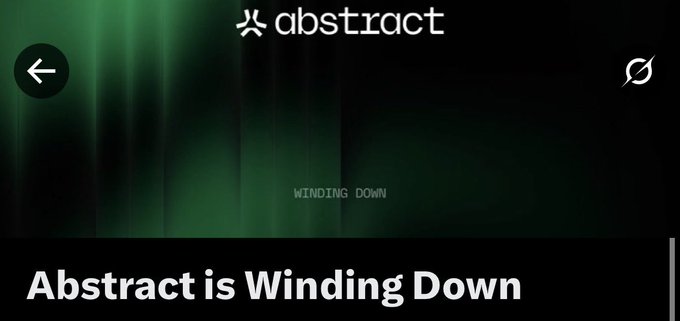 A dark screen displaying the 'abstract' logo with the text 'WINDING DOWN' and a caption 'Abstract is Winding Down'.