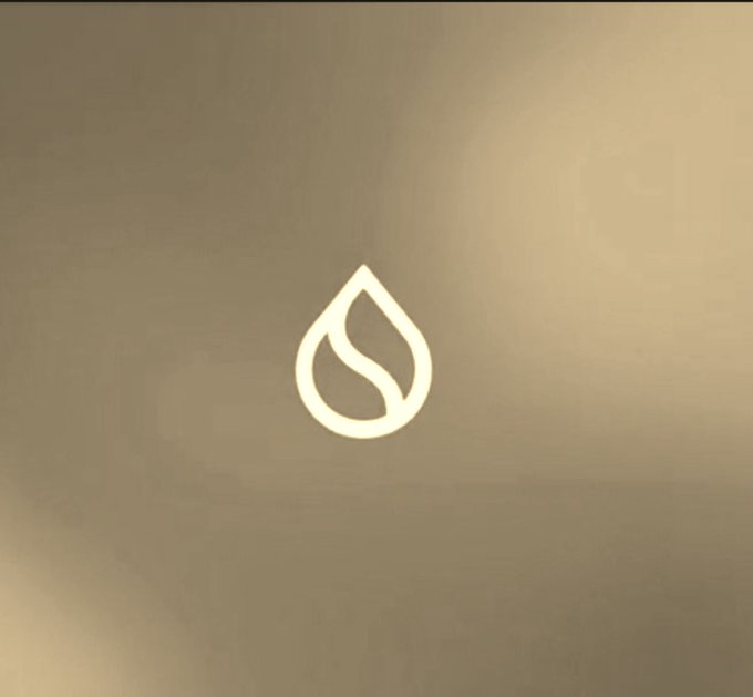 A simple logo design featuring a white water drop icon on a gradient tan/beige background.
