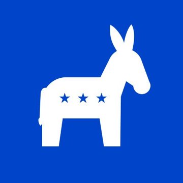 The image shows a white Democratic Party donkey logo with three stars on its side against a blue background. This relates to the post by symbolizing the Senate Democrats who have pledged bipartisan cooperation to pass the Clarity Act.