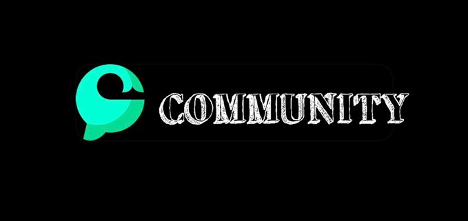 A logo on a black background showing a green speech bubble icon next to the word 'COMMUNITY' in a chalk-style font.