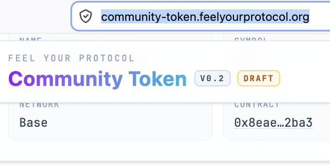 "The full setup from community-token.feelyourprotocol.org is not yet set in stone - especially in these early days, I also spent the site some version + CHANGELOG to avoid confusion."