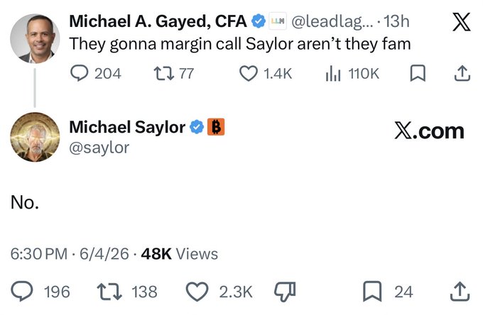 The image shows a screenshot of two Twitter posts discussing a man named Michael, possibly competing for a leadership position at a company called "Saylor.org". The first post questions whether or not Michael will win the competition. Both posts are written with a sense of humor and sarcasm, as evidenced by the use of emojis and funny captions such as "No." Another post in the image states that they're deleting Michael from the competition if he doesn't win it, suggesting a playful attempt to mock or discourage him. The overall tone of these posts is light-hearted and satirical.