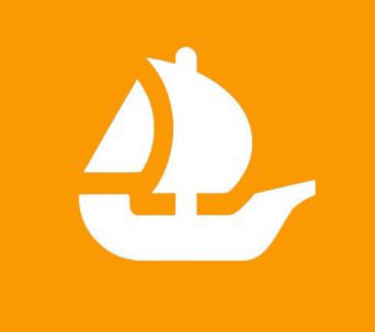 A minimalist white sailboat logo set against a solid orange background.