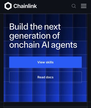 The image shows a Chainlink-branded mobile screen promoting "Build the next generation of onchain AI agents" with call-to-action buttons for "View skills" and "Read docs." It visually supports the post's claim about Chainlink's upcoming agentic AI tools, reinforcing the narrative of $LINK's bullish potential tied to AI and tokenization developments.