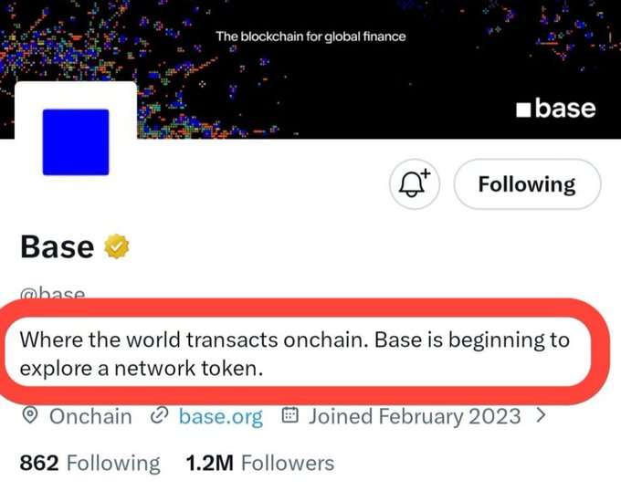 In a post about Base token, we can see that there is an image of a social media page with the text "Where the world transactions onchain .Base is beginning to explore a network token." The tagline mentions @base, which further hints at its importance within this context. The content suggests that the focus should be on understanding how this token will function in the digital ecosystem and what activities it can facilitate for users or participants.