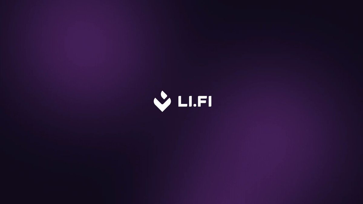 The image features a purple background with white text that reads "LI.FI" and "@USDC". The text is positioned at the bottom of the image, indicating that it is related to the LI.FI Intents post. The image also includes a small logo in the top left corner, which appears to be a Jumper logo. The focus on the image suggests that it might be an advertisement or promotional material for LI.FI Intents and their cross-chain routes powered by them.
