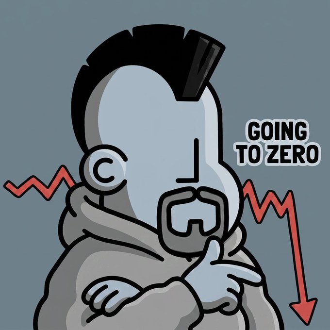 A cartoon illustration of a man with a mohawk and goggles looking concerned, accompanied by a red downward zigzag arrow and the text 'GOING TO ZERO'.
