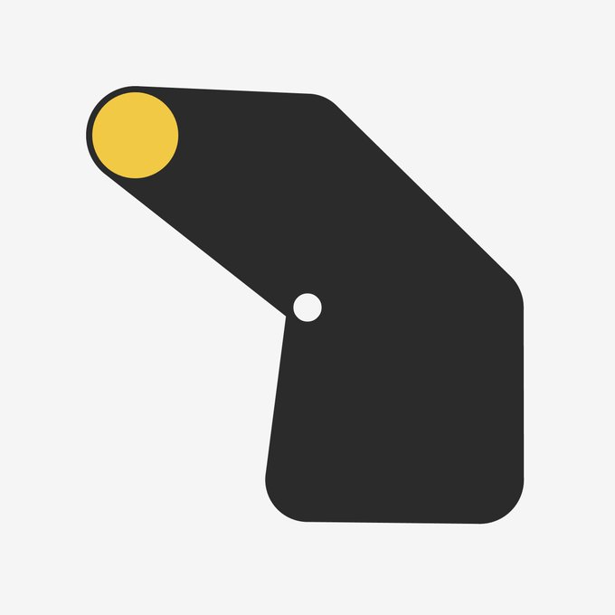 A simple black and yellow geometric logo on a white background, resembling a stylized figure or letter.