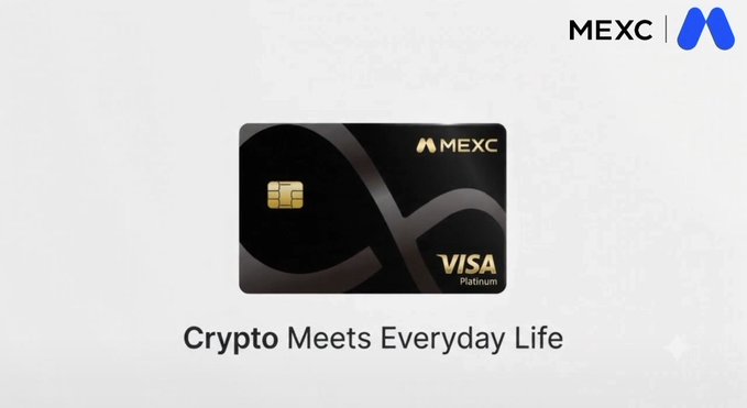 A clean MEXC promotional image displaying a black MEXC Visa Platinum card with the tagline "Crypto Meets Everyday Life."