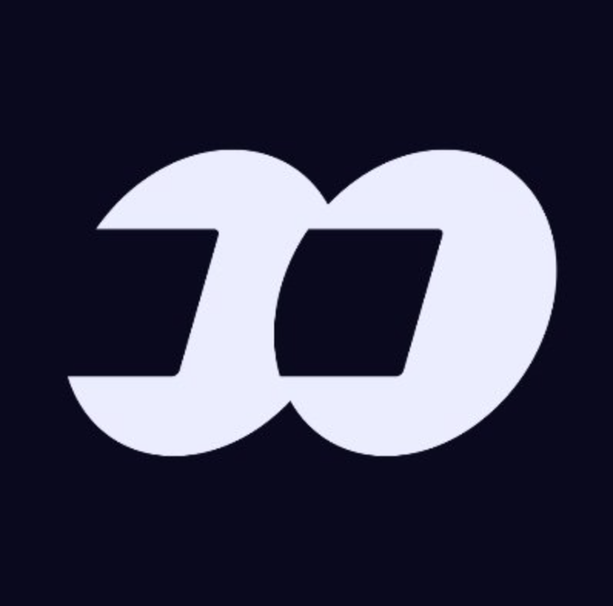 A stylized light gray logo, resembling two interlocking "D" shapes, is displayed on a dark navy background. This minimalist emblem likely represents the FOMO brand referenced in the post about surpassing Hyperliquid in 24-hour revenue.