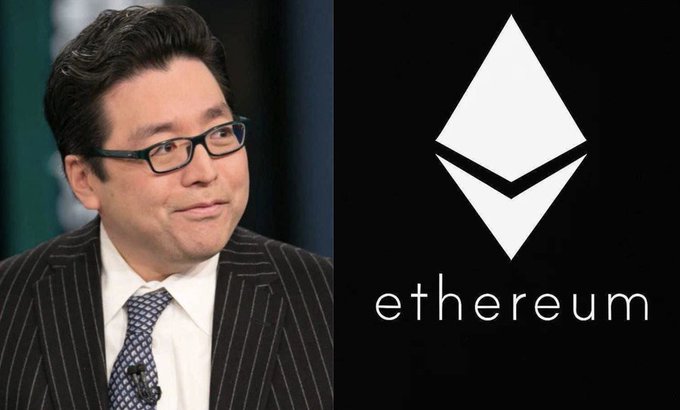 A man in glasses and a pinstripe suit is pictured next to the Ethereum logo on a black background.