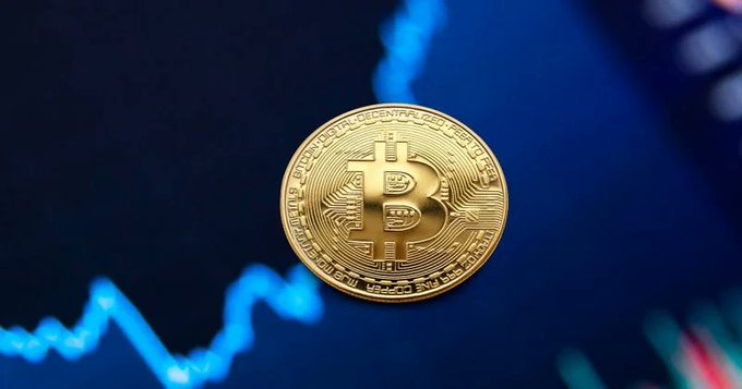 A physical Bitcoin token displaying "Bitcoin Digital • Decentralized • Peer to Peer" sits against a blurred blue chart background, visually reinforcing the message of institutional accumulation during Bitcoin's recent 14% Q2 decline as ETF holdings rose 8%.