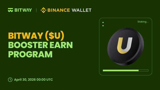 The image features a poster or banner advertisement for Bitway and its Booster Earn program, with a black coin symbol indicating that there's $100K available as reward money. The text indicates that the bonuses have been distributed across the Binance Wallet Perps trading competition, which is open to the public. The post also provides details about how to check your wallet for these rewards.