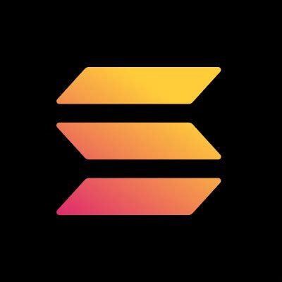 A digital logo on a black background consisting of three stacked parallelograms in a gradient of orange to magenta.