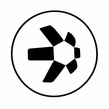 A minimalist black logo featuring an 'X' design with a circular cutout, enclosed in a circle.