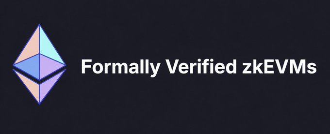 The image features an advertisement for Ethereum that reads "Formal Verified ZKECVM". The text is written in a white font, which contrasts with the dark background of the image. The logo of the Ethereum cryptocurrency platform is displayed prominently at the top center of the image. The text on the image emphasizes the importance and security of the Ethereum blockchain technology, as it has never been about shoecuts or other forms of digital currency theft. Instead, it focuses on the hard work being done to protect against potential threats in the world of cryptocurrency.