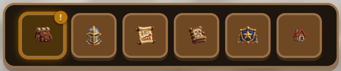 A selection menu displaying six different banners or emblems, with the leftmost option highlighted and marked with an orange exclamation point indicator.