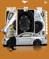 A small image showing the side view of a white car with its scissor doors open, with text that appears to read 'SHELBY', 'GT', and '500'.