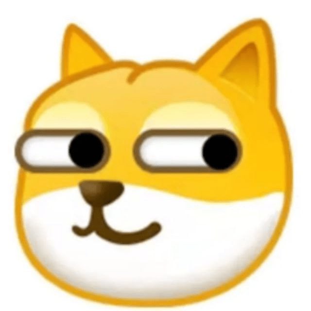 A cartoon Shiba Inu dog face emoji (resembling the Doge meme and Dogecoin mascot) with half-closed, skeptical-looking eyes. The image humorously captures the "side-eye" reaction, implying skepticism or dubious amusement toward the intern's stock tip mentioned in the post.
