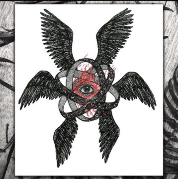 The image features a black and white illustration of four wings with red flames coming out of them, creating an eye-like shape around the center. The background appears to be a wooden surface or wall. The caption below the image reads "$XPR The chosen one". This suggests that the image is related to a post about the concept of being chosen as the chosen one in some context.